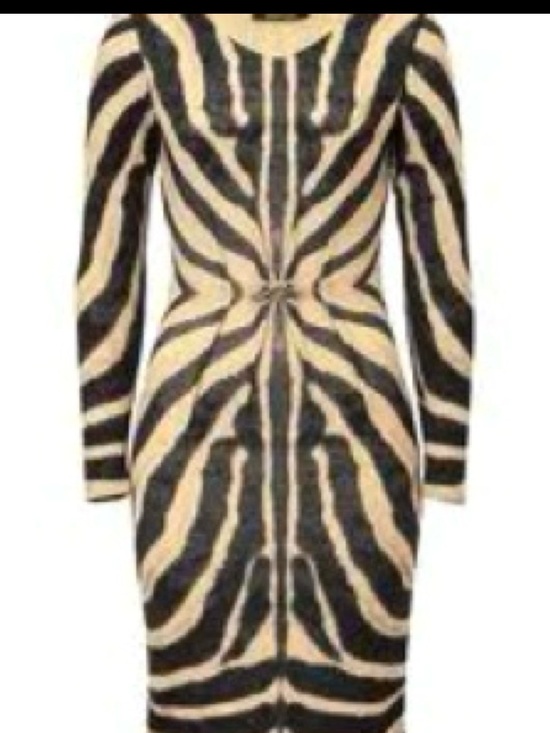 Roberto Cavalli Dresses & Skirts - Roberto Cavalli Beige and Black Zebra-Print Long Sleeve Bodycon Dress